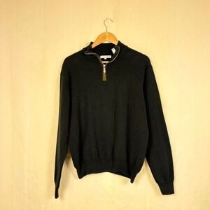 Alex Cannon Cotton‎ Cable-Knit 1/4 Zip Sweater Black Men's Size L preppy 90s